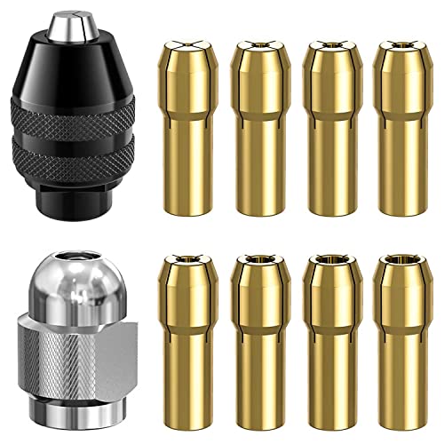 Mellbree Drill Chuck Collet Set for Dremel, 1/32" to 1/8" Replacement 4486 Drill Keyless Bit Chuck Shank Rotary Tool Quick Change Adapter with Replacement 4485 Brass Quick Change Rotary Drill Nut Tool Set - Image 1