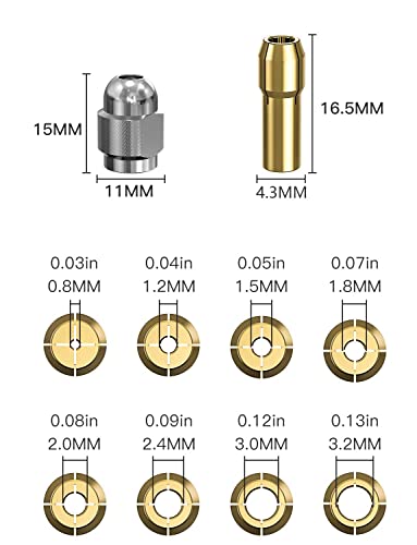 Mellbree Drill Chuck Collet Set for Dremel, 1/32" to 1/8" Replacement 4486 Drill Keyless Bit Chuck Shank Rotary Tool Quick Change Adapter with Replacement 4485 Brass Quick Change Rotary Drill Nut Tool Set - Image 3