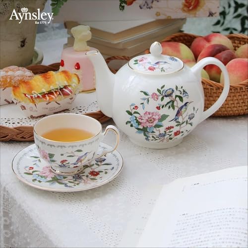 Aynsley Fine Bone China Pembroke Oban Teapot and Set of 2 Teacups & Saucers - Image 4