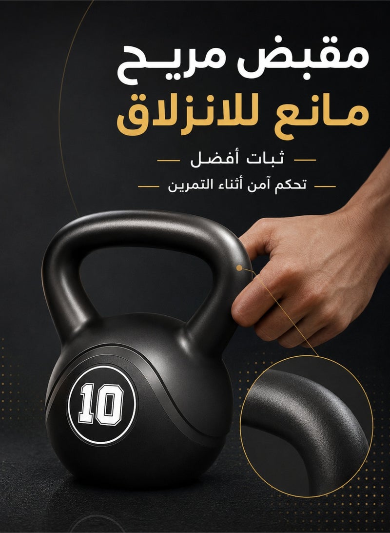 WAKYME 10kg Powder Coated Kettlebell – Solid Cast Iron Core with Non-Slip Handle & Flat Bottom – Heavy Duty Strength Training Weight for Conditioning, Cross Training & Home Gym – Single - Image 3