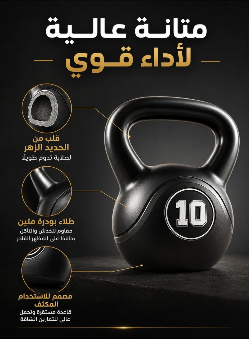 WAKYME 10kg Powder Coated Kettlebell – Solid Cast Iron Core with Non-Slip Handle & Flat Bottom – Heavy Duty Strength Training Weight for Conditioning, Cross Training & Home Gym – Single - Image 2