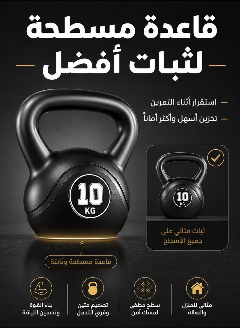 WAKYME 10kg Powder Coated Kettlebell – Solid Cast Iron Core with Non-Slip Handle & Flat Bottom – Heavy Duty Strength Training Weight for Conditioning, Cross Training & Home Gym – Single - Image 4