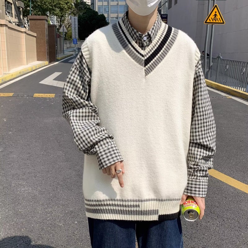 V-Neck Knitted Vest Casual Loose Japanese Style Simple Junior Style Knitted Vest Top - Image 3