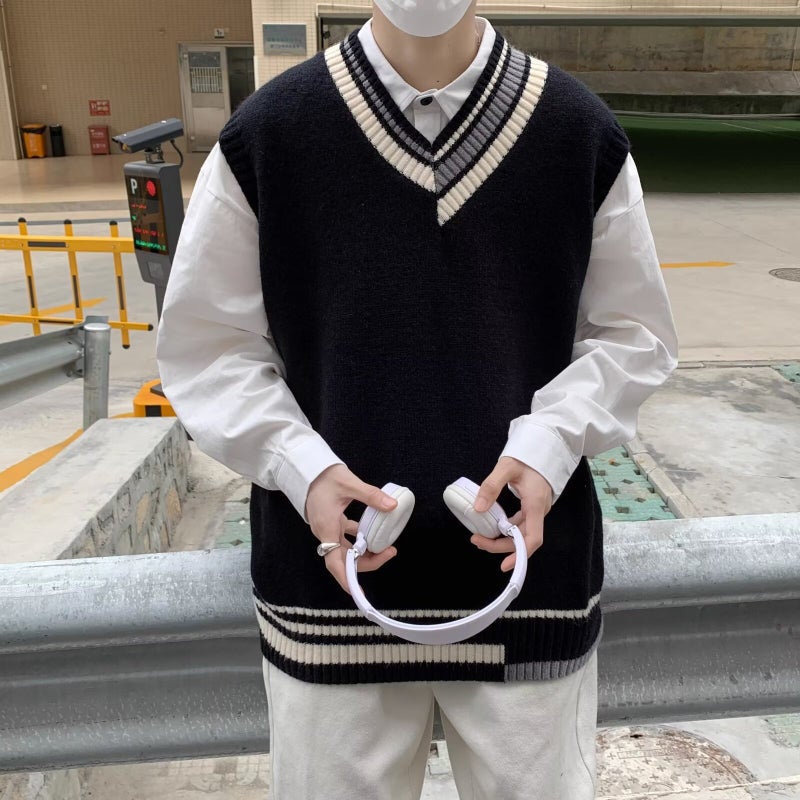 V-Neck Knitted Vest Casual Loose Japanese Style Simple Junior Style Knitted Vest Top - Image 2