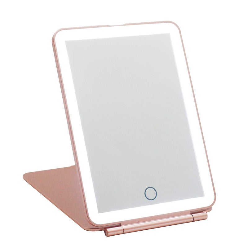 ISFORU LED Travel Makeup Mirror 3 Colour Light Rechargeable Portable Compact Vanity Mirror Perfect for Travel Christmas Birthday Gift for Women Rose Gold
