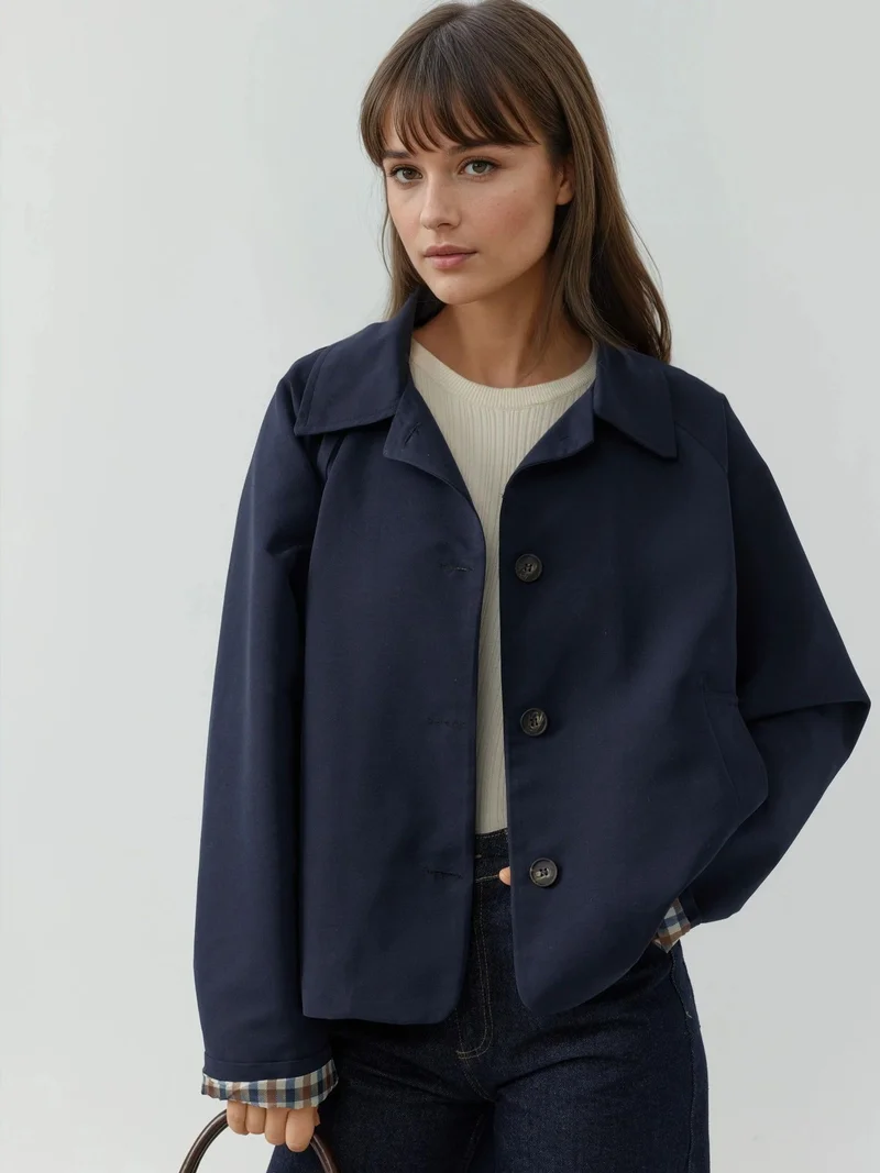 HICCUP Plaid Checkered Lining Jacket with Button Closure