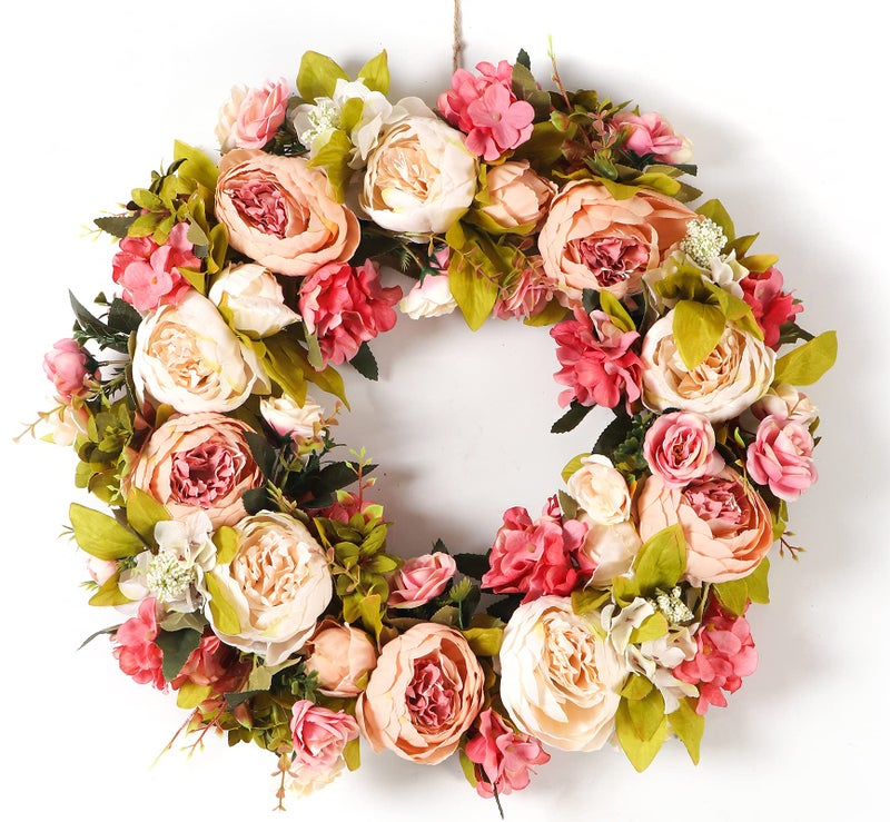 DOTKV Peony Spring Wreaths for Front Door Outside 22 inch Handmade Summer Wreaths for Front Door Wall Window Decor in All SeasonLarge 