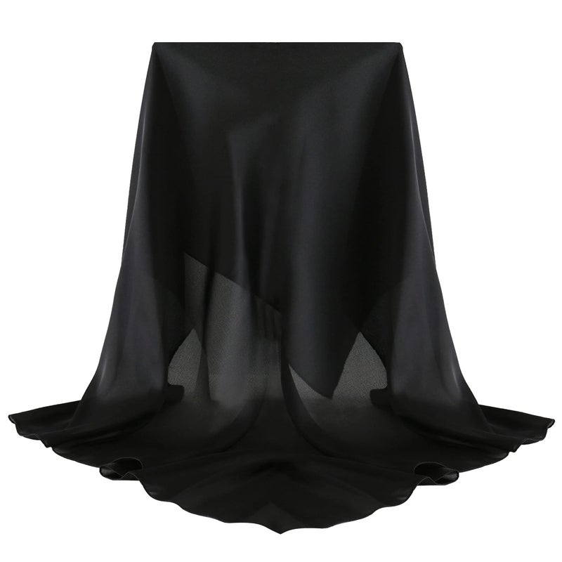 vimate وشاح رأس حرير أسود من فيمات، مربع 35 بوصة 100% حرير توت أسود لتغطية الشعر في الليل (035-أسود) - Image 1