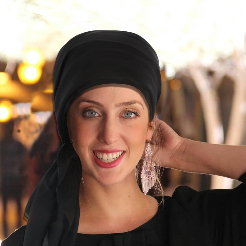 vimate وشاح رأس حرير أسود من فيمات، مربع 35 بوصة 100% حرير توت أسود لتغطية الشعر في الليل (035-أسود) - Image 5