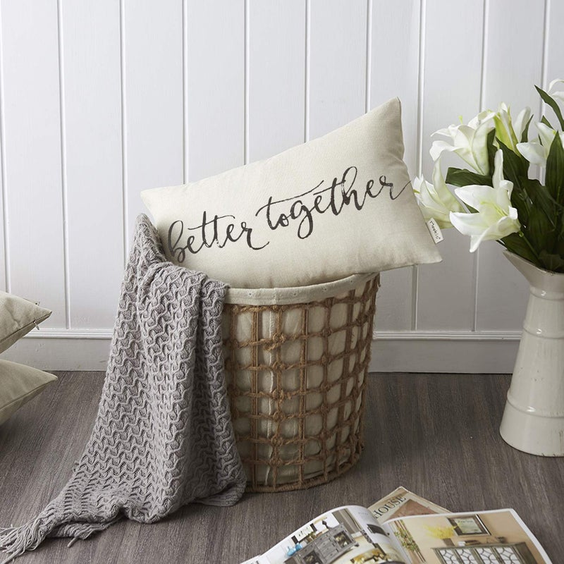 Meekio Farmhouse Pillow Covers with Better Together Quote 12" x 20" Farmhouse Rustic DÃ©cor Lumbar Pillow Covers with Saying Housewarming Gifts Family Room DÃ©cor - Image 3