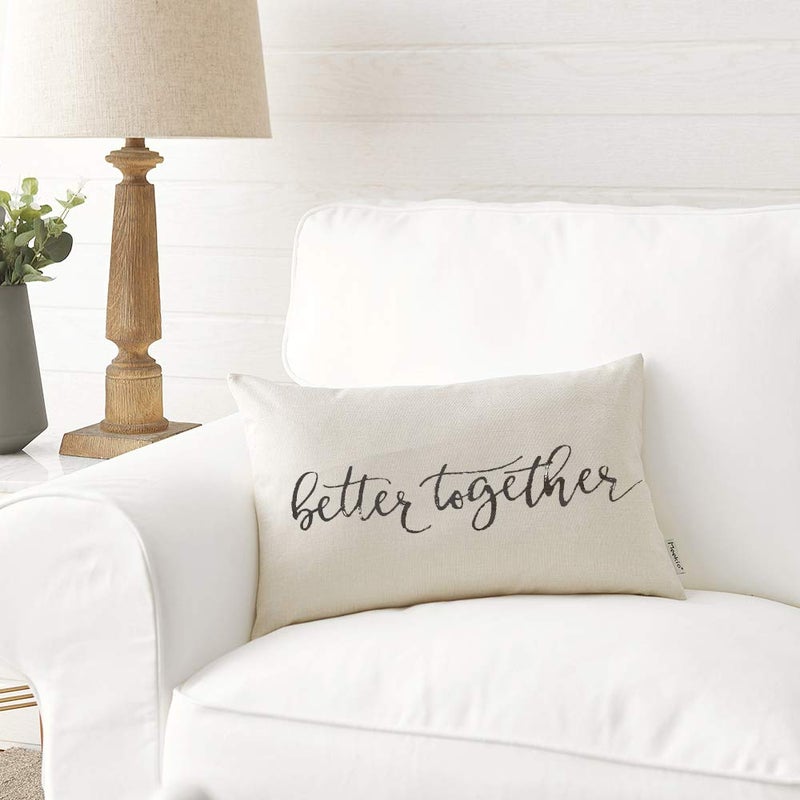 Meekio Farmhouse Pillow Covers with Better Together Quote 12" x 20" Farmhouse Rustic DÃ©cor Lumbar Pillow Covers with Saying Housewarming Gifts Family Room DÃ©cor - Image 4