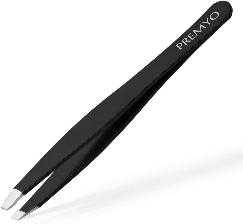 PREMYO Eyebrow Tweezers with Slanted Perfectly Aligned Tips Easy to Use Precision Plucking Stainless Steel - Image 1