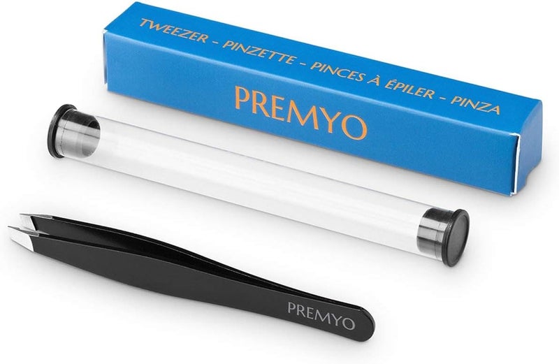 PREMYO Eyebrow Tweezers with Slanted Perfectly Aligned Tips Easy to Use Precision Plucking Stainless Steel - Image 2