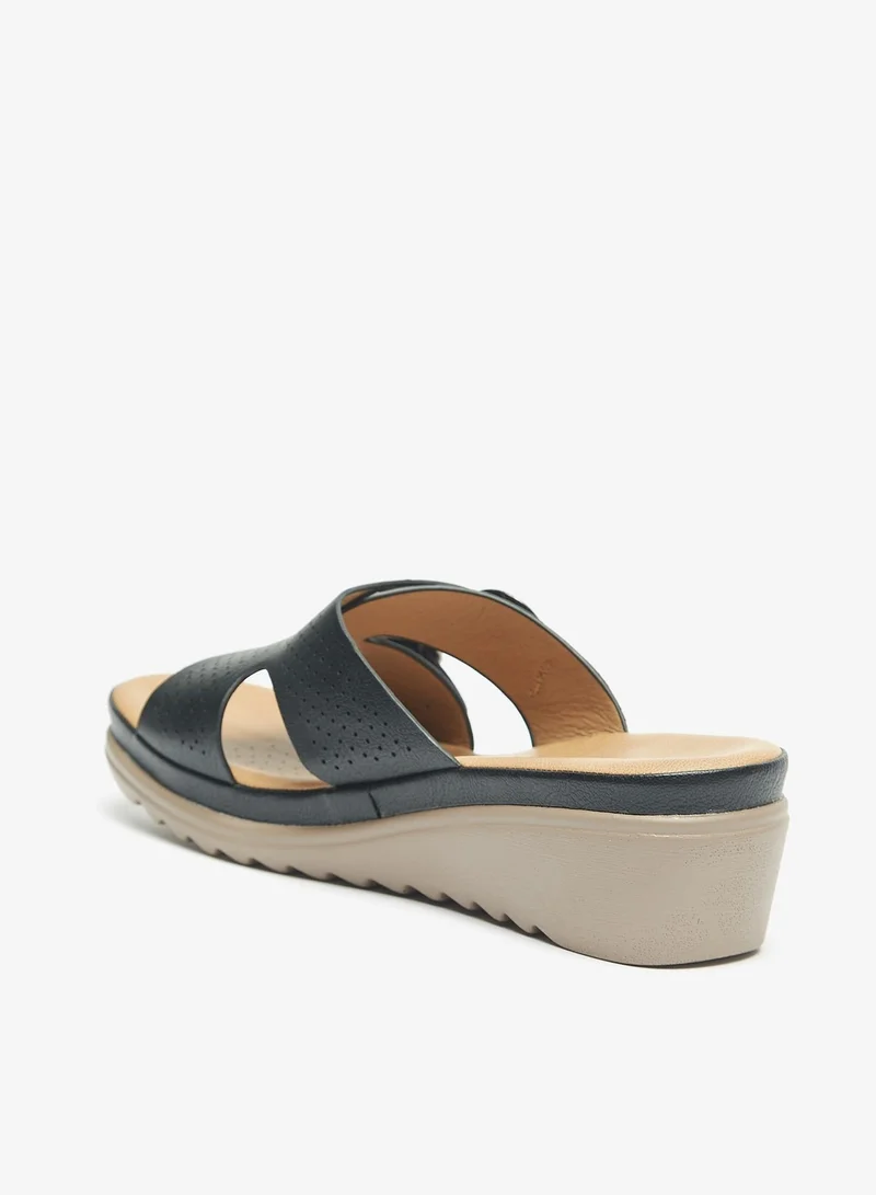 Flora Bella By Shoexpress Buckle Detail Slip-On Sandals with Flatform Heels