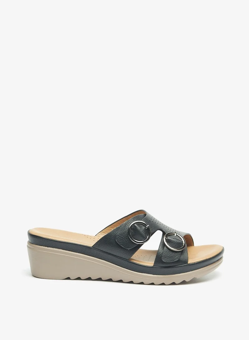 Flora Bella By Shoexpress Buckle Detail Slip-On Sandals with Flatform Heels