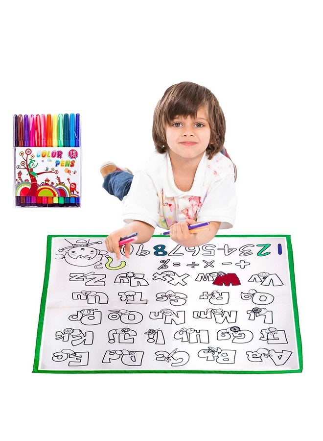 فنبلاست سجادة تلوين فن بلاست الأبجدية الإنجليزية القابلة للغسل، سجادة تلوين للأطفال قابلة لإعادة الاستخدام والغسل، سجادة رسم تخطيطي للأطفال (80 × 80 سم) - Image 1