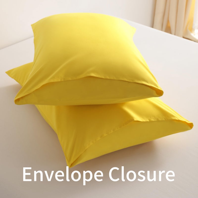 BEDSUM Microfiber Standard Pillowcases Set of 2, Soft Wrinkle Resistant and Easy Care Pillow Cases with Envelope Closure, Yellow - Image 3