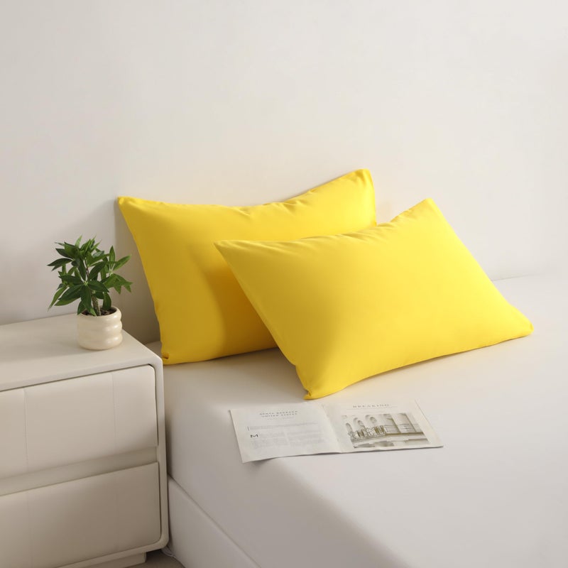 BEDSUM Microfiber Standard Pillowcases Set of 2, Soft Wrinkle Resistant and Easy Care Pillow Cases with Envelope Closure, Yellow - Image 4