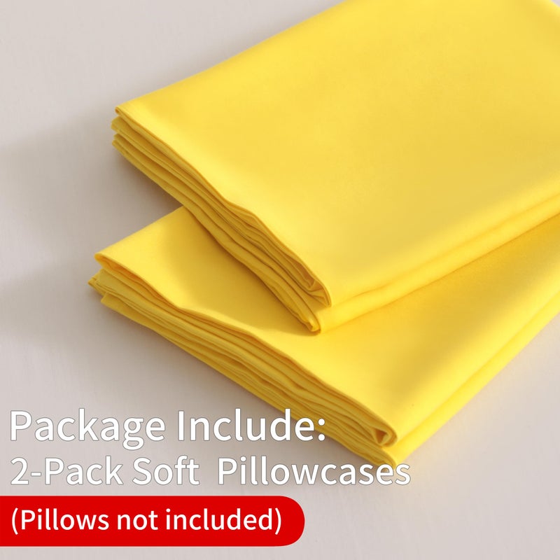 BEDSUM Microfiber Standard Pillowcases Set of 2, Soft Wrinkle Resistant and Easy Care Pillow Cases with Envelope Closure, Yellow - Image 2