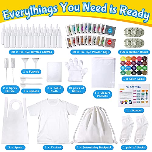 PATIFEED Tie Dye Kit for Kids Adults - Arts and Crafts Toy for Girls & Boys Ages 6-12 - Fabric Tye Dye Craft Kits 20 Colours, Birthday Christmas Gifts for Kids 3 4 5 6 7 8 9 10+ - Image 2