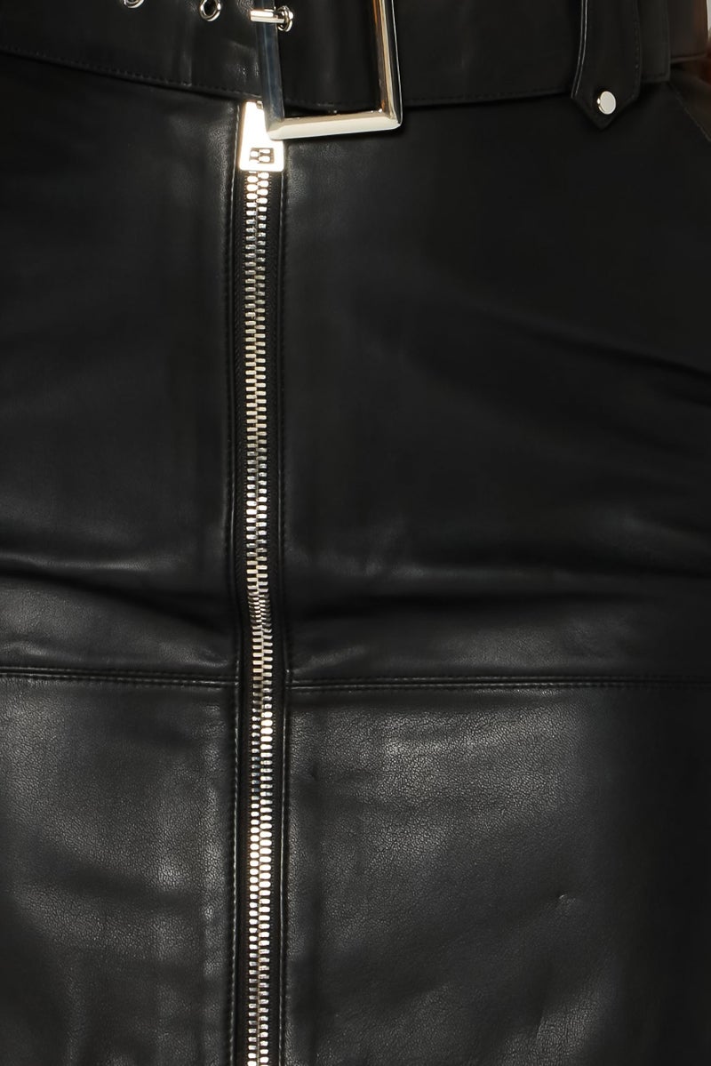 PINKO Women Regular Fit Leather Mini Skirt, Black - Image 5