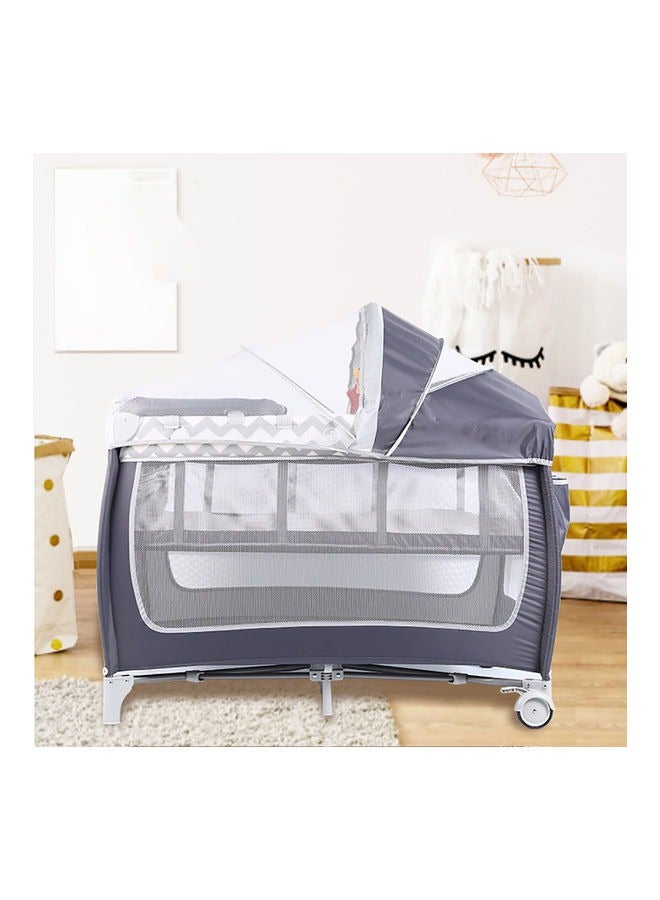 Baby Crib Portable Playard Foldable Luxury Nursery Baby Center Multi Functional Movable Bed with Removable Diaper Table Lovely Toys Bed Net Portable Travel Crib with Wheels - Image 1