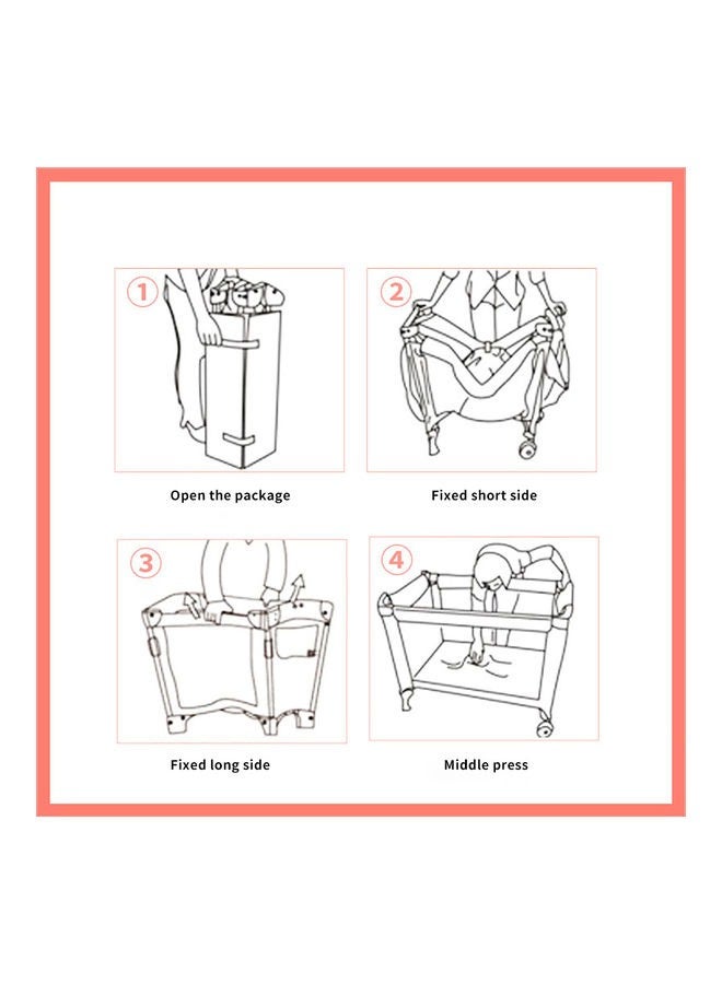 Baby Crib Portable Playard Foldable Luxury Nursery Baby Center Multi Functional Movable Bed with Removable Diaper Table Lovely Toys Bed Net Portable Travel Crib with Wheels - Image 5