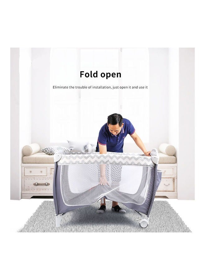 Baby Crib Portable Playard Foldable Luxury Nursery Baby Center Multi Functional Movable Bed with Removable Diaper Table Lovely Toys Bed Net Portable Travel Crib with Wheels - Image 4