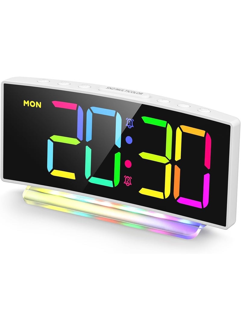 UDee UDee LED Digital Alarm Clock with Curved Screen 7Color Night Light RGB Display Dual Alarm with Snooze Adjustable Brightness Volume1224H Format Perfect for Bedrooms Kids and Seniors 