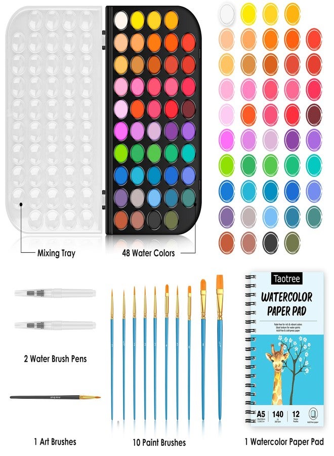 Taotree Watercolor Paint Set, 48 Colors Watercolors Kit Water Colors with 10 Paint Brushes, Brush Pens, Palette, Drawing Pad, Painting Supplies, Christmas Gifts for Teen Girls Boys Kids Adults Artist - Image 2