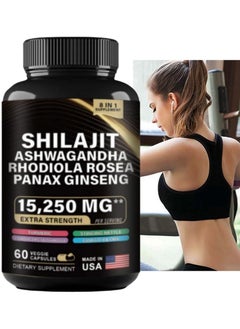 9000MG Pure Himalayan Shilajit, 2000MG Ashwagandha Energy Booster, 1000MG Rhodiola Rosea, 1500MG Panax Ginseng, Turmeric, Ginkgo, and Stinging Nettle, Comprehensive Energy and Health Boost, 60 Capsules