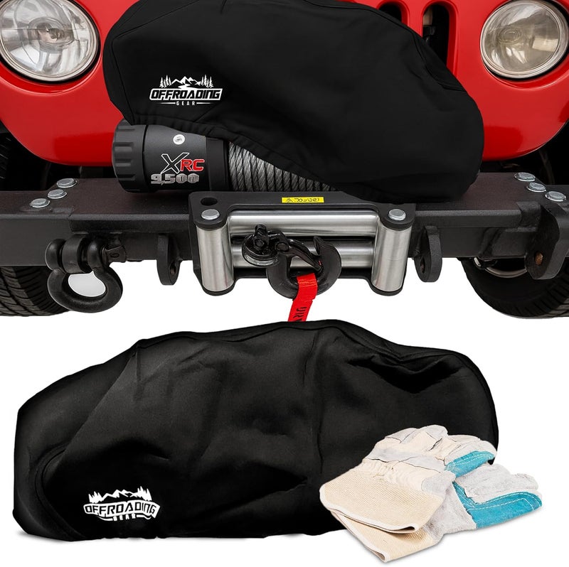 Offroading Gear 4x4 Waterproof and Dust-Resistant Heavy-Duty Winch Cover for 8,000lbs - 10,000lbs Winches | Black Neoprene Fabric | ATV| Jeep| Truck| Etc.| Medium - Image 1
