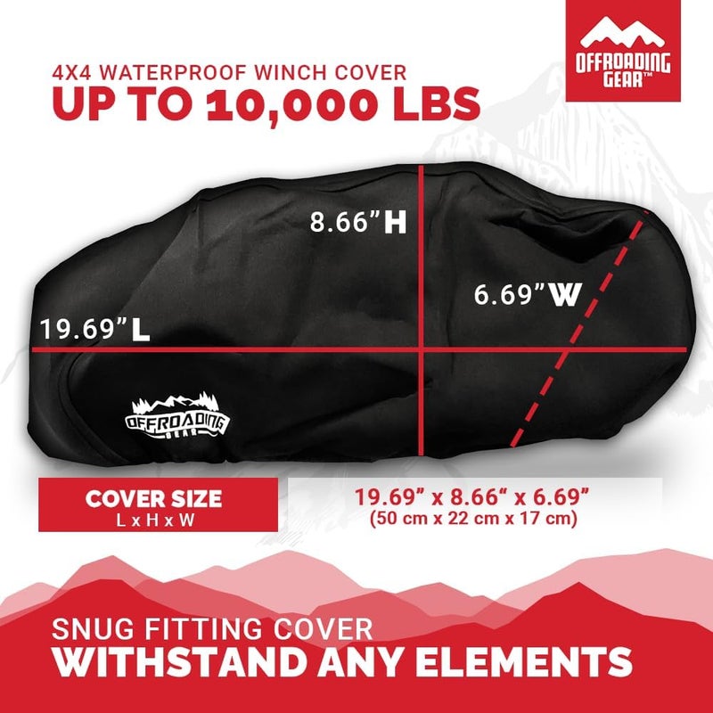 Offroading Gear 4x4 Waterproof and Dust-Resistant Heavy-Duty Winch Cover for 8,000lbs - 10,000lbs Winches | Black Neoprene Fabric | ATV| Jeep| Truck| Etc.| Medium - Image 5