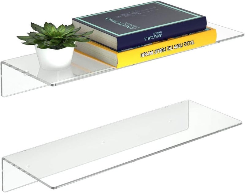 NIYANETAIL DIY 2 PCS 6" Acrylic Floating Shelves – Clear Wall Display Shelves for Lego, Plants, Perfumes, Books – 5mm Thick Wall-Mounted Acrylic Shelf Set for Bedroom, Living Room & Office (17 Inches) - Image 1