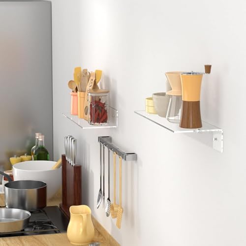 NIYANETAIL DIY 2 PCS 6" Acrylic Floating Shelves – Clear Wall Display Shelves for Lego, Plants, Perfumes, Books – 5mm Thick Wall-Mounted Acrylic Shelf Set for Bedroom, Living Room & Office (17 Inches) - Image 3