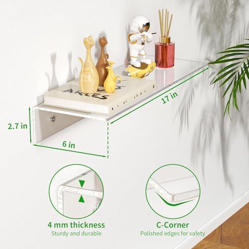 NIYANETAIL DIY 2 PCS 6" Acrylic Floating Shelves – Clear Wall Display Shelves for Lego, Plants, Perfumes, Books – 5mm Thick Wall-Mounted Acrylic Shelf Set for Bedroom, Living Room & Office (17 Inches) - Image 2