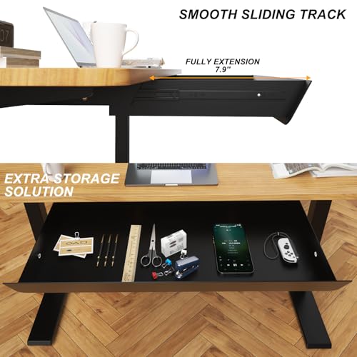 Gaxomo Large Under Desk Mounted Sliding Drawer with 2 Cable Hole and 60 Degree Tilt Panel to Pull Out, 22.4'' Long & 9.2'' deep Large Storage Organizer for Sit Stand Workstation - Image 4