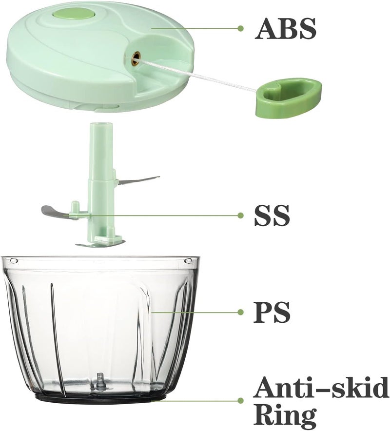 Cambom Chopper Food Chopper Vegetable Chopper, Chopper Hand String Vegetable Chopper Onions Cutter for Vegetable Fruits Nuts Durable BPA Free Food Safe Material 650ML（Green） - Image 5