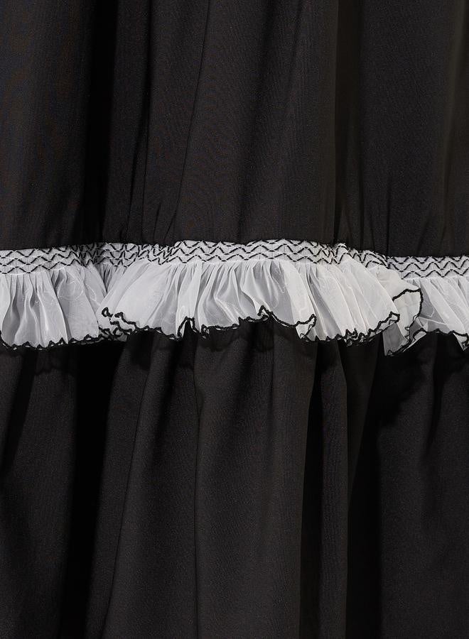 Take Two Solid Ruffled Hem Lace Insert A-Line Maxi Skirt  - Image 3