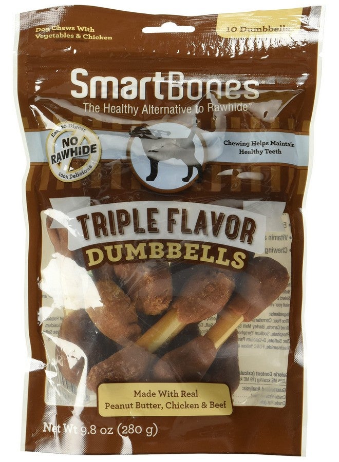 سمارت بونز دمبلز بنكهات ثلاثية مع زبدة الفول السوداني، 10 قطع، علكات خالية من الجلد الخام للكلاب - Image 1