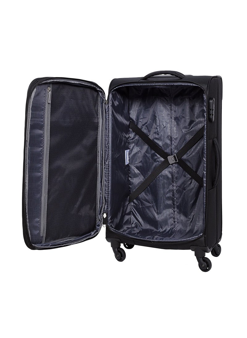 AMERICAN TOURISTER Jamaica Suitcase, Check-In Size 69 cm / 25 inch, 4 Spinner Wheels, Soft Top, 100% Polyester, Black|TSA Combination Lock|Expandable|Front Pocket Storage Compartment|Corner Guard|Retractable Aluminum Handle - 3 Years International Warranty - Image 5