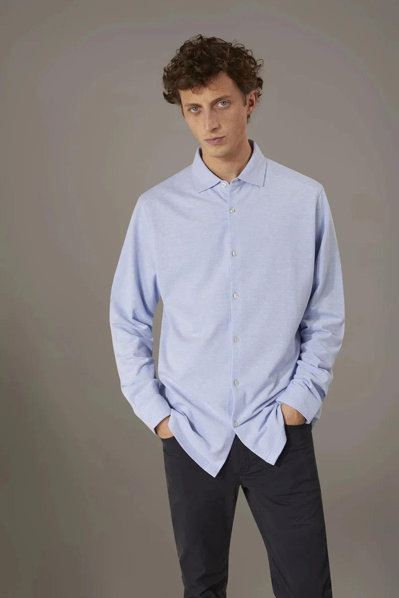 Long sleeves polo shirt 100% cotton - Sky