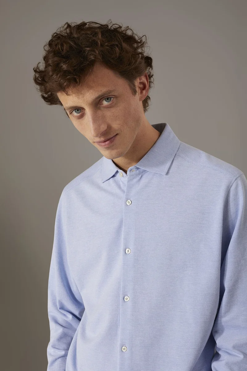 Doppelganger Long sleeves polo shirt 100% cotton - Sky