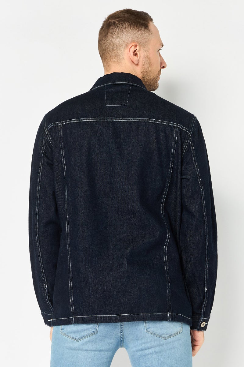 Selected Homme Men Fashion Fit Plain Denim Jacket, Navy - Image 4