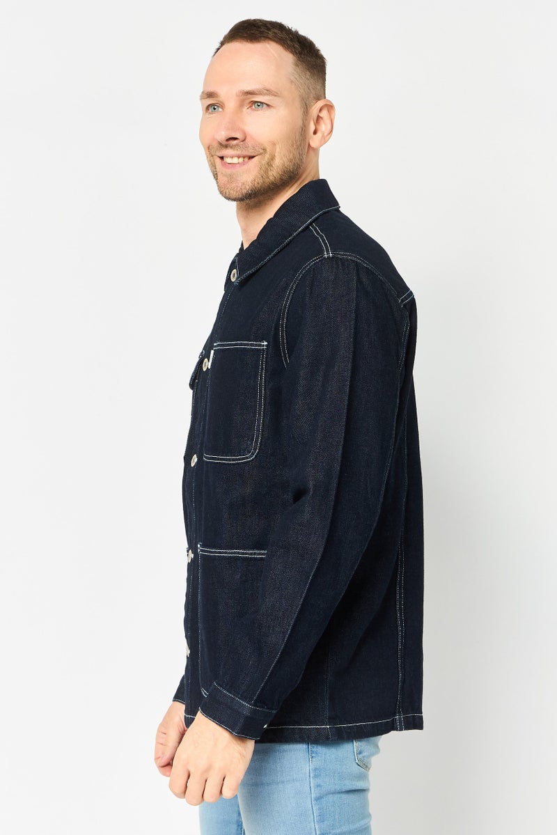Selected Homme Men Fashion Fit Plain Denim Jacket, Navy - Image 3