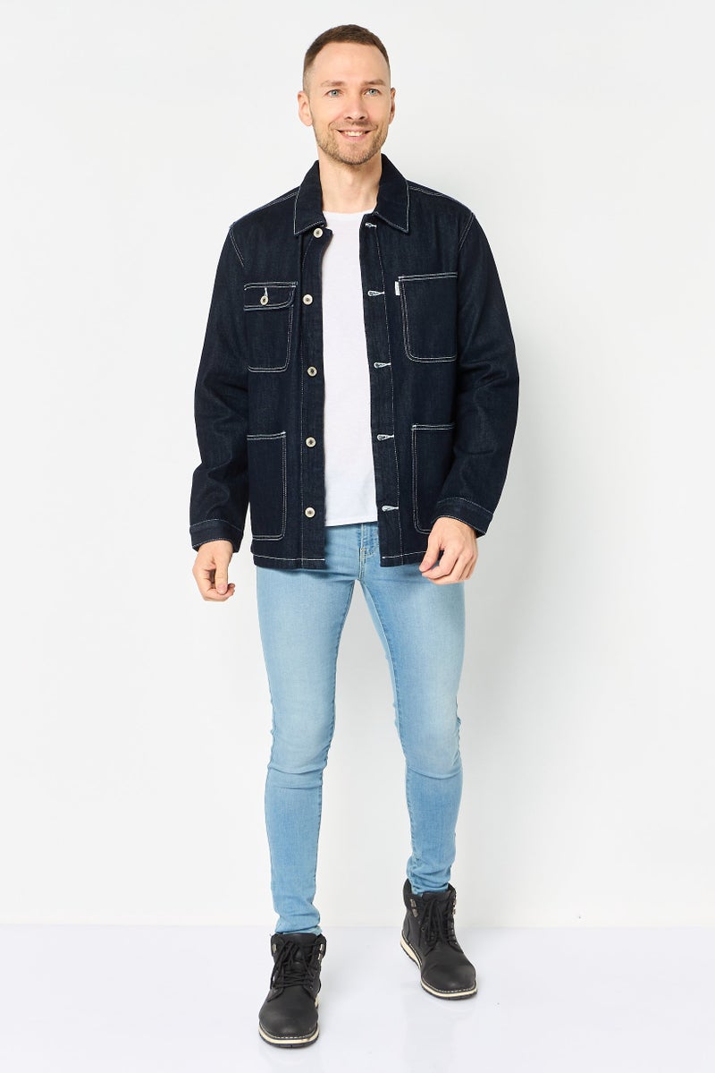 Selected Homme Men Fashion Fit Plain Denim Jacket, Navy - Image 2