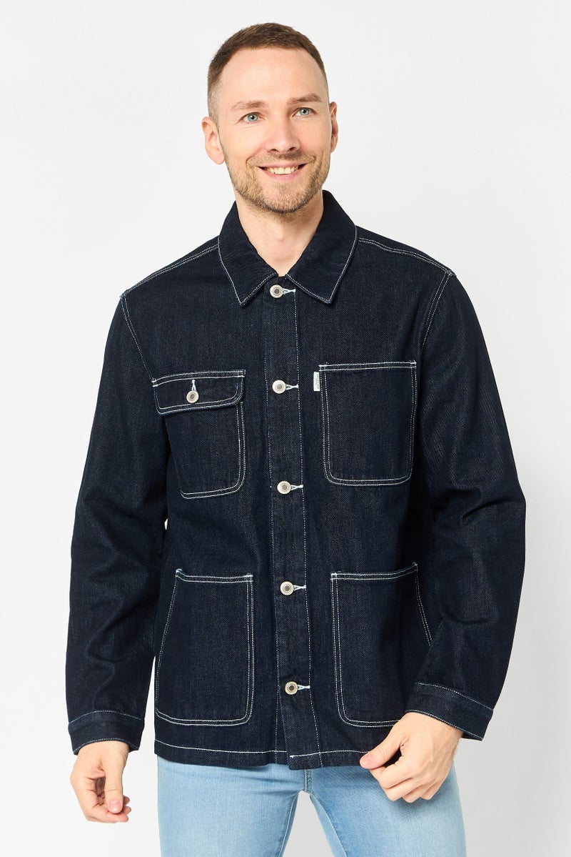 Selected Homme Men Fashion Fit Plain Denim Jacket, Navy - Image 1