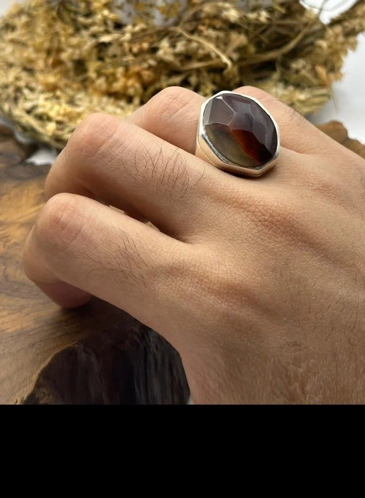 OtherMax A ring crowned with a distinctive Yemeni agate stone - Image 1