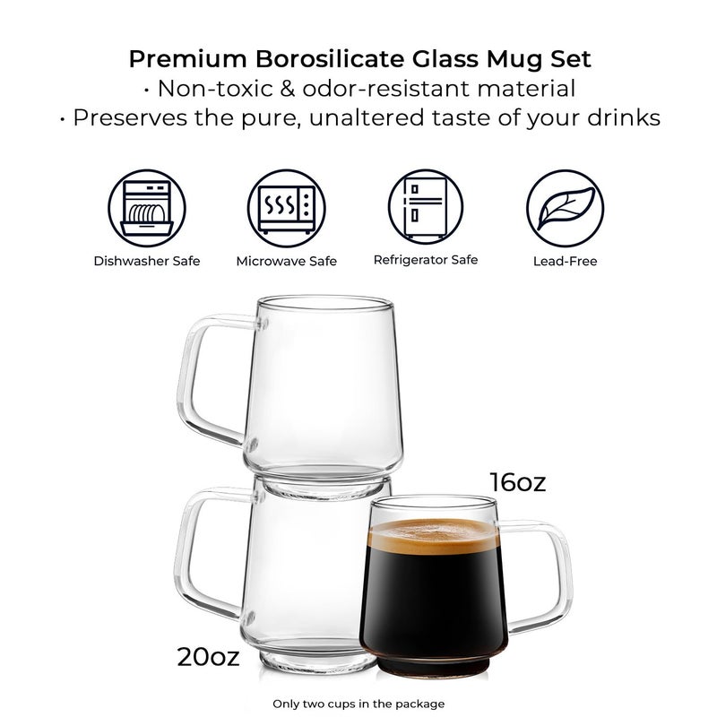 Aquach 20 Oz Glass Coffee Tea Cups, Clear Mugs with Handle, Microwave and Dishwasher safe Home Office Mug Perfect for Americano Latte Hot Beverages, 2-Pack - Image 5