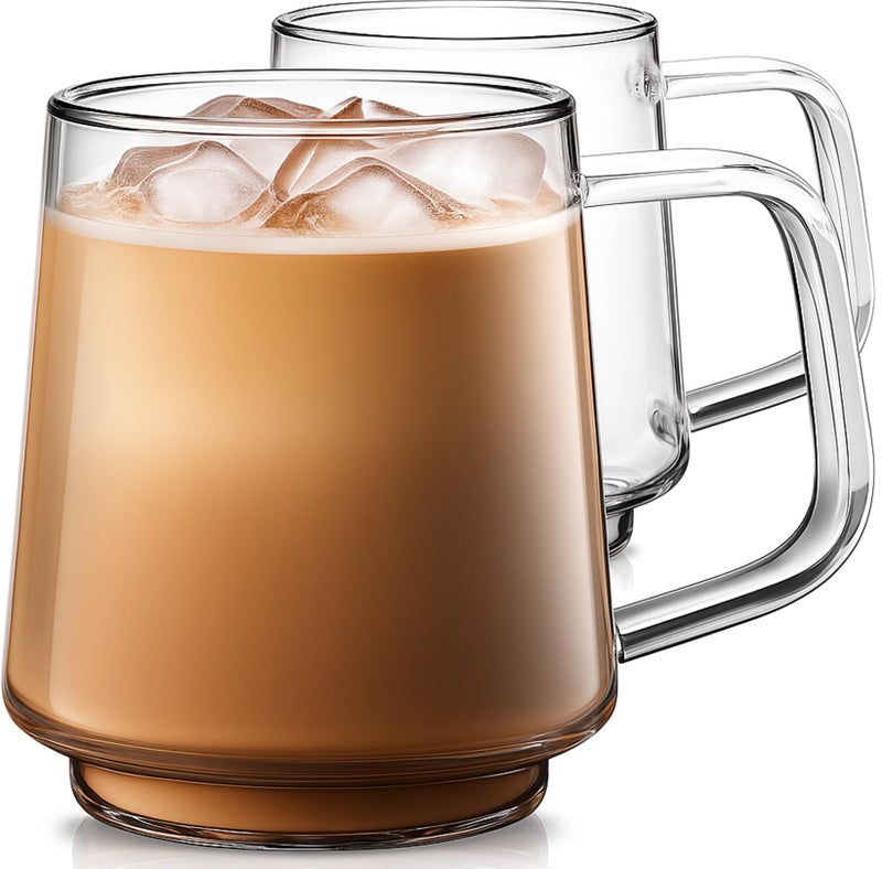Aquach 20 Oz Glass Coffee Tea Cups, Clear Mugs with Handle, Microwave and Dishwasher safe Home Office Mug Perfect for Americano Latte Hot Beverages, 2-Pack - Image 1